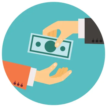 vector illustration in retro style, hand giving money to other hand